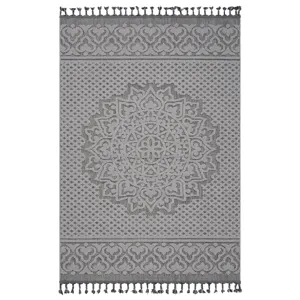 4\' x 6\' Medallion Indoor / Outdoor Area Rug - Gray / White