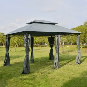 Outsunny - Patio Gazebo, Outdoor Gazebo Canopy Shelter With Curtains, Vented Roof, Steel Frame For G