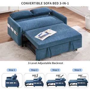 Pull Out Sleep Sofa Bed Loveseats Sofa Couch With Adjsutable Backrest, Storage Pockets, 2 Soft Pillo
