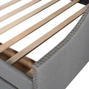 Full Size Upholstered Daybed With Two Drawers, Wood Slat Support - Gray