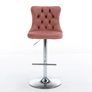 Swivel Velvet Barstools Adjusatble Seat Height From 25-33\", Modern Upholstered Chrome Base Bar Stoo