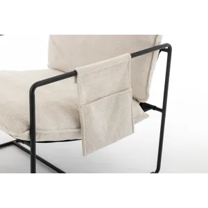 Upholstered Hanging Armchair With Arm Pocket Metal Frame, Crushed Foam Cushions And Skin-Friendly Br