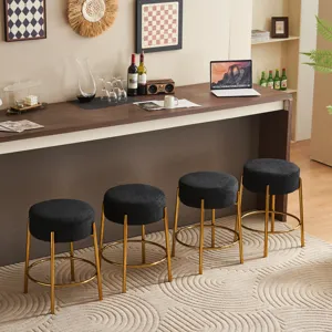 Round Bar Stools (Set of 2), Contemporary Upholstered Dining Stools For Kitchens, Coffee Shops And B