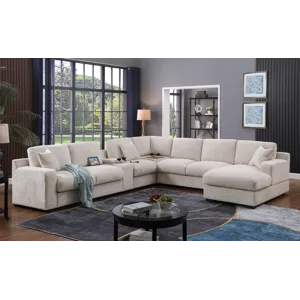 Celine - Chenille Fabric Corner Sectional Sofa With Right-Facing Chaise, Cupholders, And Charging Po