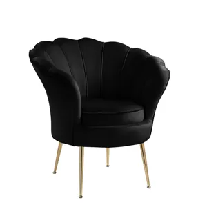 Angelina - Velvet Scalloped Back Barrel Accent Chair With Metal Legs - Black