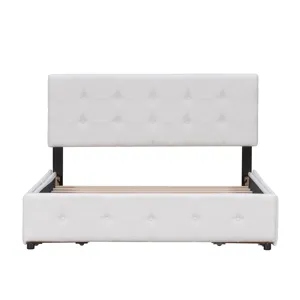 Queen Size Upholstered Platform Bed With Classic Headboard And 4 Drawers, No Box Spring Needed - Whi
