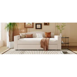 Twin Size Upholstered Daybed With Storage Armrests, Trundle And Latest Integrated Bluetooth Audio Sy