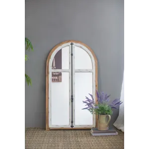 Arch Wood Wall Mirror - Brown Antique White