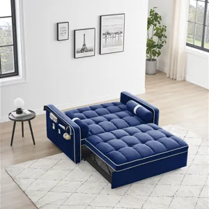 Modern Convertible Sleeper Sofa Couch With Pull Out Bed With Pillows & Side Pockets For Small Space,