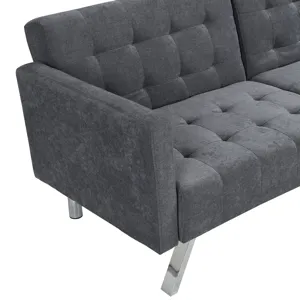 Futon Sofa Bed Convertible Folding Lounge Couch, Armrests - Dark Gray