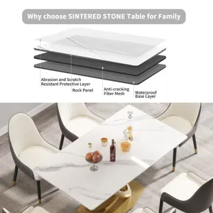 63\" Modern Artificial Stone Panel Double-Ring Stainless Steel Metal Legs, Can Accommodate 6-8 Peopl