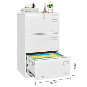 Filing Cabinet Lateral File Cabinet With Lock, 3 Drawer - White