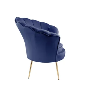 Angelina - Velvet Scalloped Back Barrel Accent Chair With Metal Legs - Blue