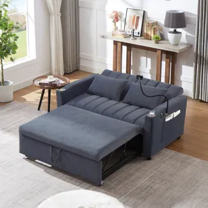Convertible Sofa Bed Loveseat Sofa With Three USB Ports, Two Side Pockets, Two Cup Holders And 360° 