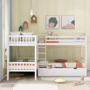 Twin L Shaped Bunk Bed With Drawers - Gray