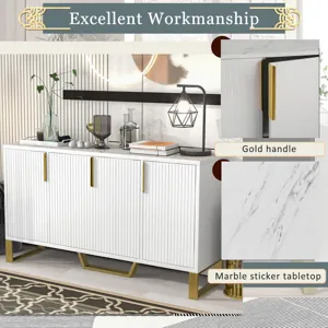 Modern Sideboard With Four Doors, Metal Handles & Legs And Adjustable Shelves Kitchen Cabinet - Whit