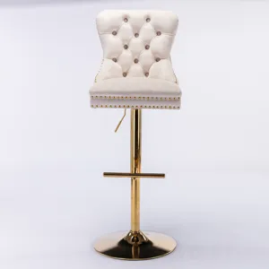 Thick Golden Swivel Velvet Barstools Adjusatble Seat Height From 27-35\", Modern Upholstered Bar Sto