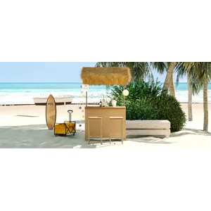 Hawaiian-Style Bar Height Patio Set With PE Grass Canopy, Outdoor Bar Table And Stools With Adjustab