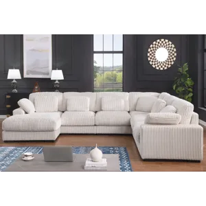 Nadine - 155.5\"W Beige Corduroy Corner Sectional Sofa With Left-Facing Chaise