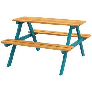 Outsunny - Kids Picnic Table Set With Wooden Table, Outdoor Bench Set With Seating For 4 Kids Ages 3
