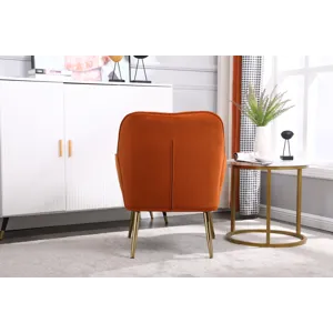 Modern Mid-Century Chair Velvet Sherpa Armchair For Living Room Bedroom Office - Orange
