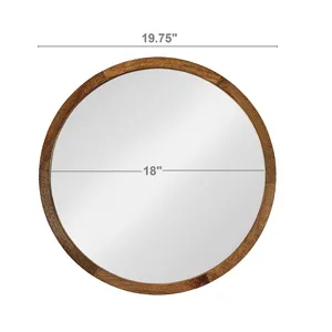 Circle Wall Mirror With Wooden Frame, Wall Mirror For Living Room - Brown