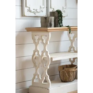 Distressed Shelf Tray, French Country Console Table - White / Natural