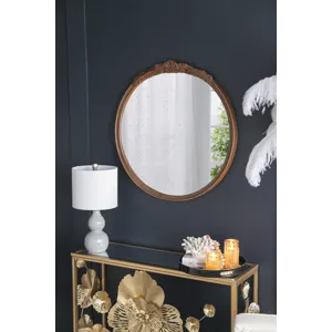 Round Hand Carved Rose Antique Mirror Frame, Wall Mirror For Live Space, Bathroom, Entryway Wall Dec