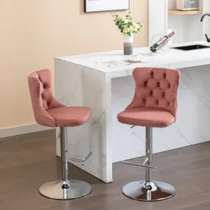 Swivel Velvet Barstools Adjusatble Seat Height From 25-33\", Modern Upholstered Chrome Base Bar Stoo