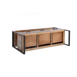 Reclaimed Wood Media TV Console Table With 3 Drarwer, Open Shelf - Antique Gray