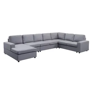 Hayden - Linen 7 Seat Reversible Modular Sectional Sofa Chaise - Light Gray