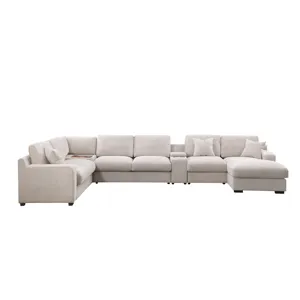 Celine - Chenille Fabric Corner Sectional Sofa With Right-Facing Chaise, Cupholders, And Charging Po