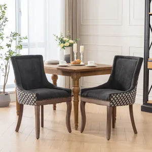 Ultra Side Dining Chair, Thickened Fabric Chairs With Neutrally Toned Solid Wood Legs, Bronze Nail H