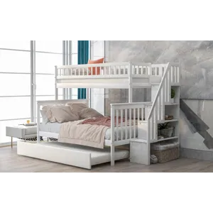 Twin Over Full Bunk Bed With Trundle And Staircase - White