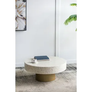Unique Capiz Coffee Table With Pedestal Base - Cream / Gold