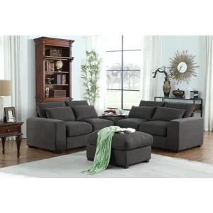 Tatman - Linen Blend Sectional With 2 Ottomans - Dark Gray