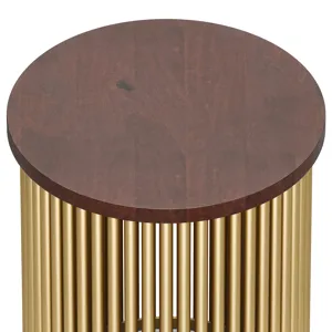 Demy - Metal and Wood Accent Table - Cognac / Gold