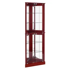 Corner Curio Dispaly Cabinet With Lights, Adjustable Tempered Glass Shelves, Mirrored Back (E26 Ligh