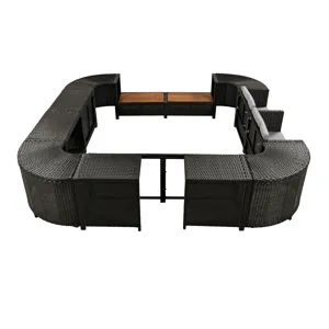 Spa Surround Spa Frame Quadrilateral Outdoor Rattan Sectional Sofa Set With Mini Sofa, Wooden Seats 