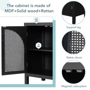 Large Storage Space Sideboard With Artificial Rattan Door And Metal Handles For Living Room And Entr