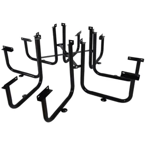 Square Outdoor Steel Picnic Table , With Umbrella Pole - Black