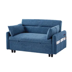 Pull Out Sleep Sofa Bed Loveseats Sofa Couch With Adjsutable Backrest, Storage Pockets, 2 Soft Pillo