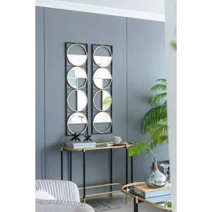 Eclectic Styling Metal Beaded Wall Mirror With Contemporary Design For Bedroom, Liveroom - Golden Bl