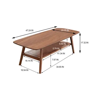 Center Low Coffee Table With Storage Shelf - Walnut
