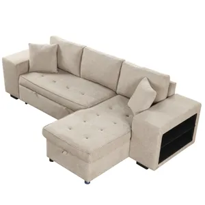 Modern L-Shape 3 Seat Reversible Sectional Couch, Pull Out Sleeper Sofa With Storage Chaise And 2 St