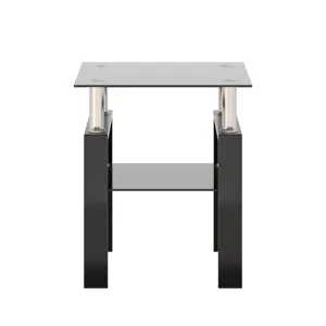 Modern Tempered Glass Tea Table, End Square Table For Living Room - Black
