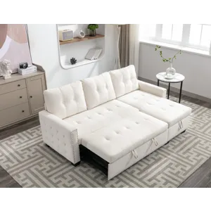 Reversible Sectional Storage Sleeper Sofa Bed, L-Shape 2 Seat Sectional Chaise With Storage, Skin-Fe