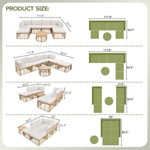 7 Pieces Outdoor Patio Furniture, All-Weather Rattan Sectional Sofa Set With Thick Cushions And Pill
