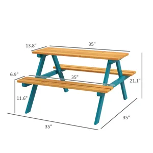 Outsunny - Kids Picnic Table Set With Wooden Table, Outdoor Bench Set With Seating For 4 Kids Ages 3