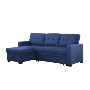 Upholstered Pull Out Sectional Sofa With Chaise - Blue